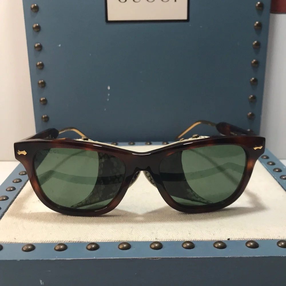 New Authentic Gucci  GG0671s 002 Tortoiseshell Sunglasses with Green Lenses